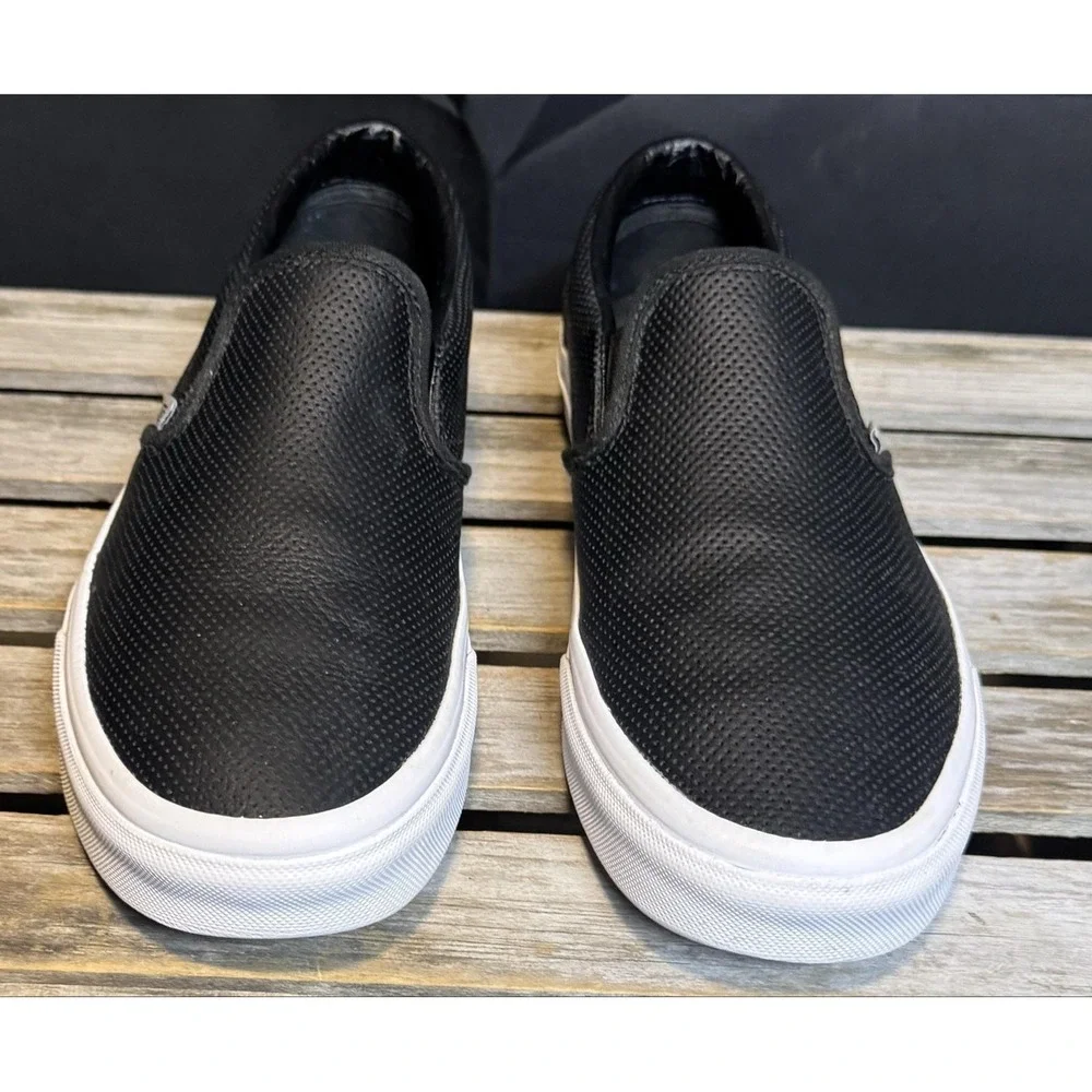 Vans Slip-On Shoes Mens Size 8 Womens 9.5 Black Perforated Skate Sneakers